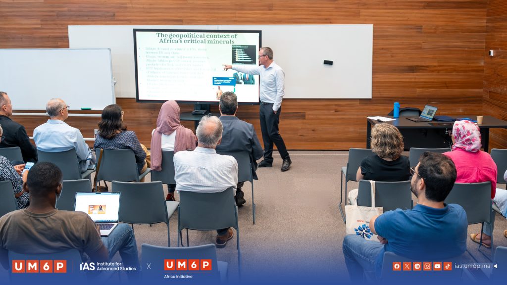Miles Larmer discussing the geopolitical context of Africa’s critical minerals at IAS UM6P